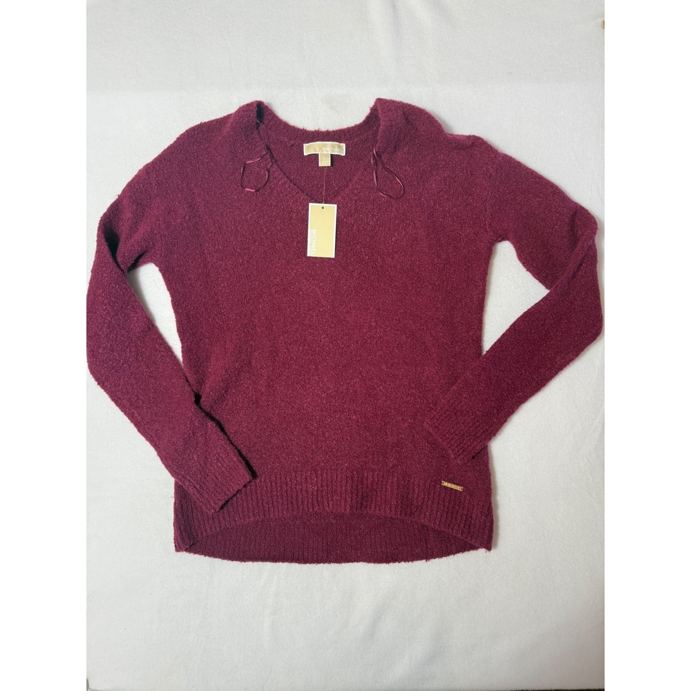 Michael Kors Burgundy‎ V-Neck Merino Wool Alpaca Blend Sweater QF76DN67PU NWT S